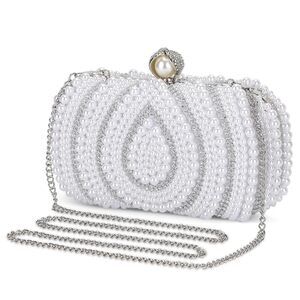 8503 Pearl Clutch Purse White Beaded Evening Bags Silver Clutch Purse